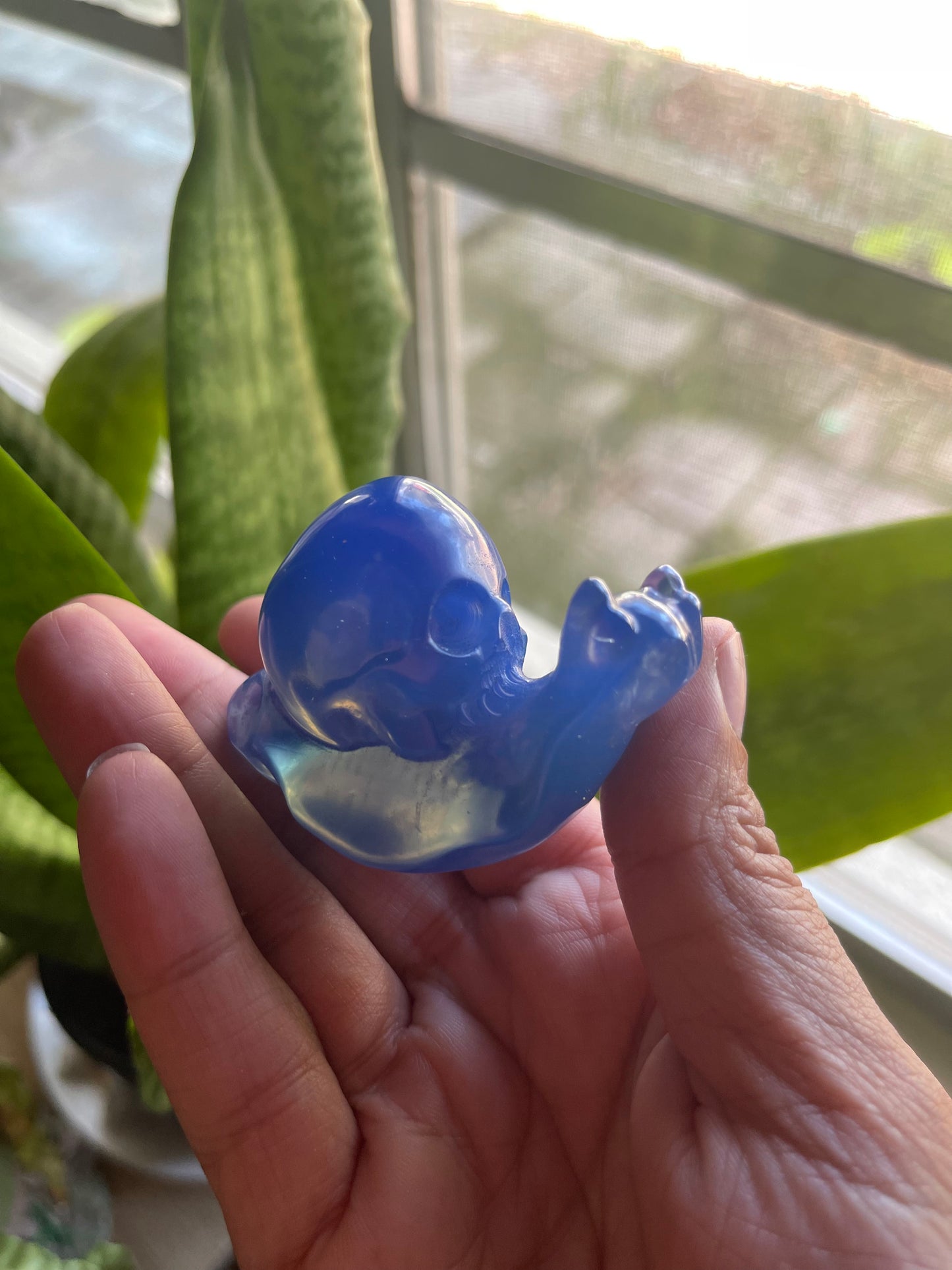 Opalite Snail Skull Carving